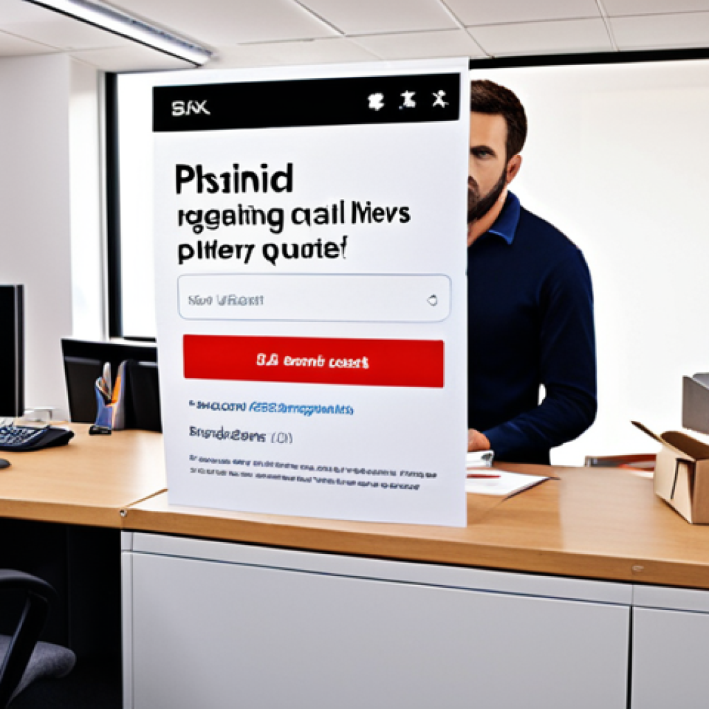 **Image of a phishing email landing in a Spanish office worker's inbox.** The email subject is urgent and related to a fake banking issue or delivery problem, designed to cause panic. The background should be a typical busy office environment.