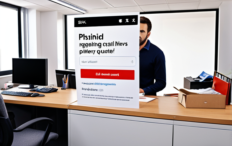 **Image of a phishing email landing in a Spanish office worker's inbox.** The email subject is urgent and related to a fake banking issue or delivery problem, designed to cause panic. The background should be a typical busy office environment.