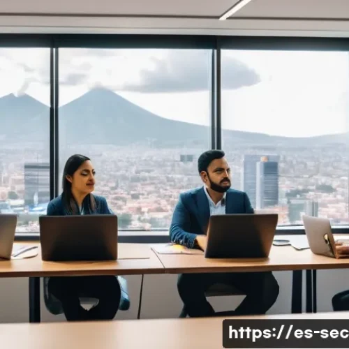 보안솔루션 컨설팅에서의 팀워크와 협업 - A modern cybersecurity consulting team in a bright, spacious office in Mexico City, featuring divers...