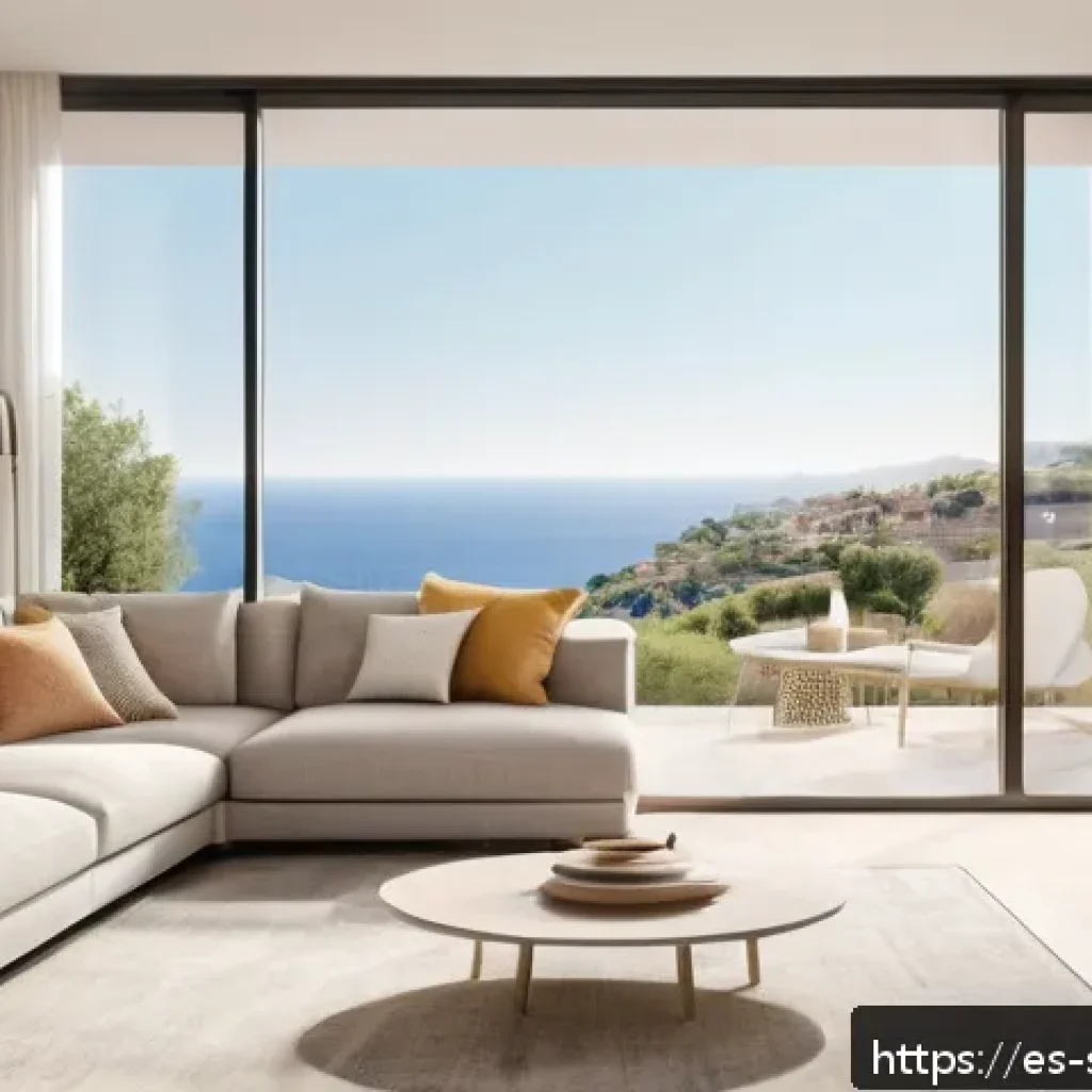 보안솔루션 업계 트렌드 분석 - A modern Spanish home interior featuring advanced AI-powered security devices: smart cameras with fa...