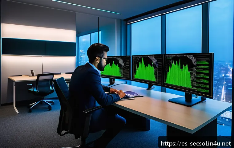 보안 컨설턴트의 전문성 향상을 위한 도서 추천 - A modern cybersecurity consultant workspace featuring multiple high-resolution monitors displaying r...